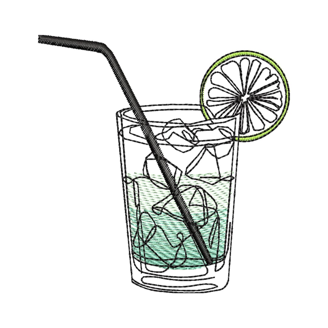 Line Drawing Raspberry Mojito Minty Mojito Machine Embroidery Design, Tiny Mojito Cocktail One Line ...