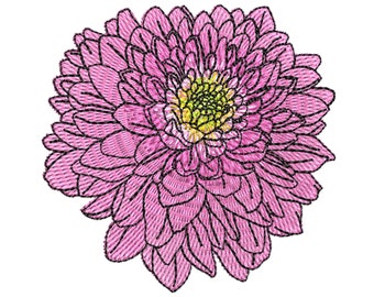 Chrysanthemum Embroidery Design, Floral Machine Embroidery File, Botanical Pattern