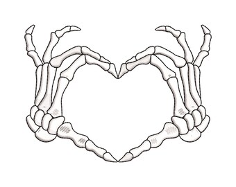 Skeleton Hands Heart Machine Embroidery Design, Gothic Love File