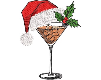 Christmas Cocktail Machine Embroidery Design, Holiday Martini Pattern