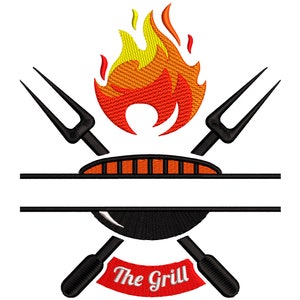 BBQ Frame Embroidery Design: Split Grilling Tools Pattern, 5 sizes (Multiple Formats Instant Download)