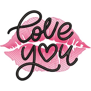 Love You Lips Machine Embroidery Design - Romantic Pattern, 6 Sizes, Instant Download