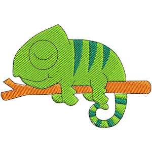 Cute Chameleon Machine Embroidery Design, Sleeping Chameleon Embroidery Pattern, Adorable Reptile Design, 4 sizes - INSTANT DOWNLOAD