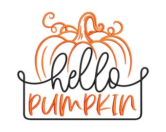 Diseño de bordado de calabaza "Hola", decoración otoñal, archivo de bordado a máquina de otoño, descarga instantánea.