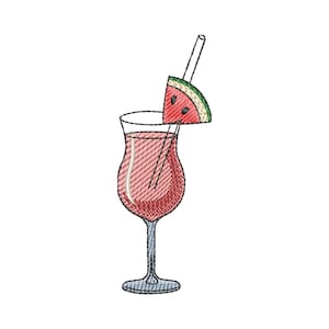 Watermelon Cocktail Embroidery Design, Tropical Drink Machine Embroidery File, Summer Cocktail Glass, 6 size - INSTANT DOWNLOAD