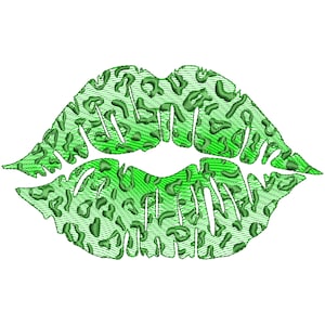 May include: Green lips with a leopard print pattern.