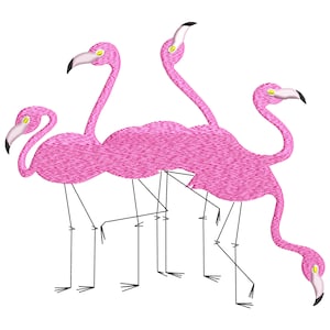 Flamingo Embroidery Design | Flock Of 5 Flamingos Embroidery Pattern | 6 Sizes | INSTANT DOWNLOAD