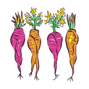 Carrot & Beet Machine Embroidery Design, Beautiful Body Embroidery Pattern, Farmhouse Kitchen, Organic Farm, 5 size - INSTANT DOWNLOAD