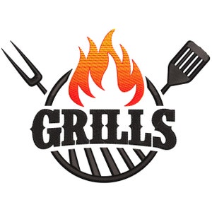 Grill Machine Embroidery Design, BBQ Embroidery Pattern, Barbecue Chef Embroidery file, 5 sizes - INSTANT DOWNLOAD