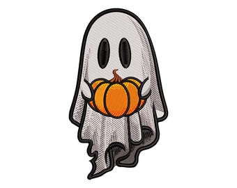 Ghost Holding Pumpkin Machine Embroidery Design, Halloween Pattern for Sweatshirt