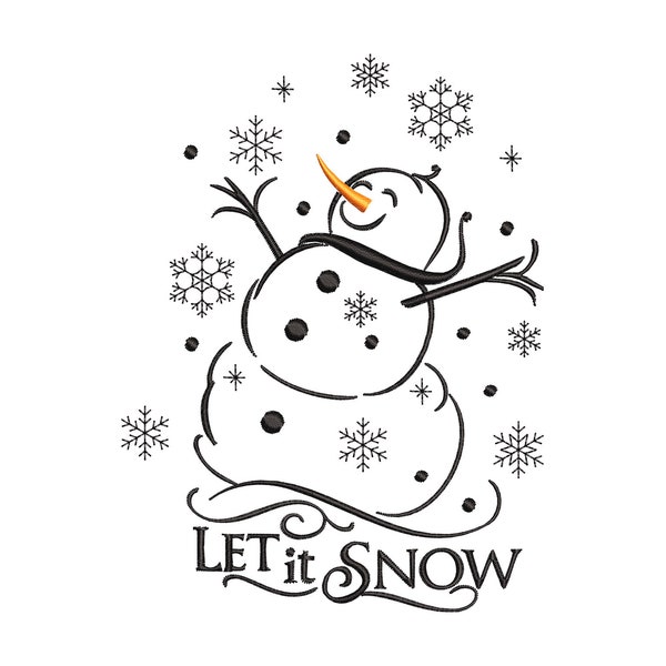 Snowman Machine Embroidery Design, Let It Snow Ornament Embroidery Pattern 5 sizes - INSTANT DOWNLOAD