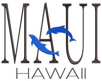 Maui Hawaii Dolphin Machine Embroidery Design, 6 size - INSTANT DOWNLOAD