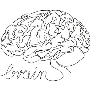 Brain Outline Machine Embroidery Design, Brain Line Art Embroidery Pattern, 7 sizes - INSTANT DOWNLOAD