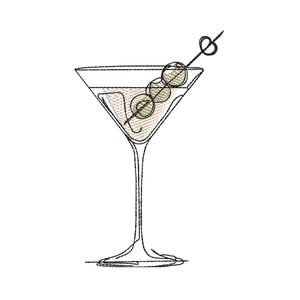 Dirty Martini Glass Machine Embroidery Design - Cocktail Bar Art, 5 Sizes, Instant Download