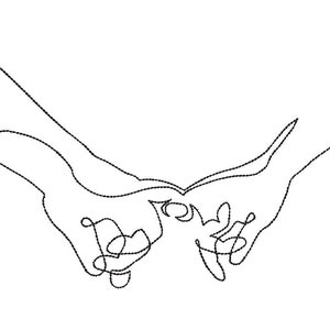 Holding Hands Machine Embroidery Design, Couple’s Hands Embroidery Pattern, One Line Hand Silhouette File, 6 sizes - INSTANT DOWNLOAD