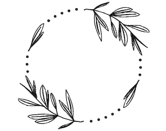 Disegno per ricamo a macchina con ghirlanda floreale / Cornice monogramma con disegno lineare
