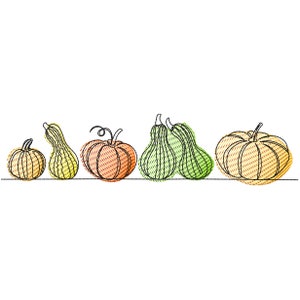 Pumpkin & Gourd Border Embroidery Design, Autumn Harvest Machine Embroidery Files, Thanksgiving Patch Embroidery, 5 size - INSTANT DOWNLOAD