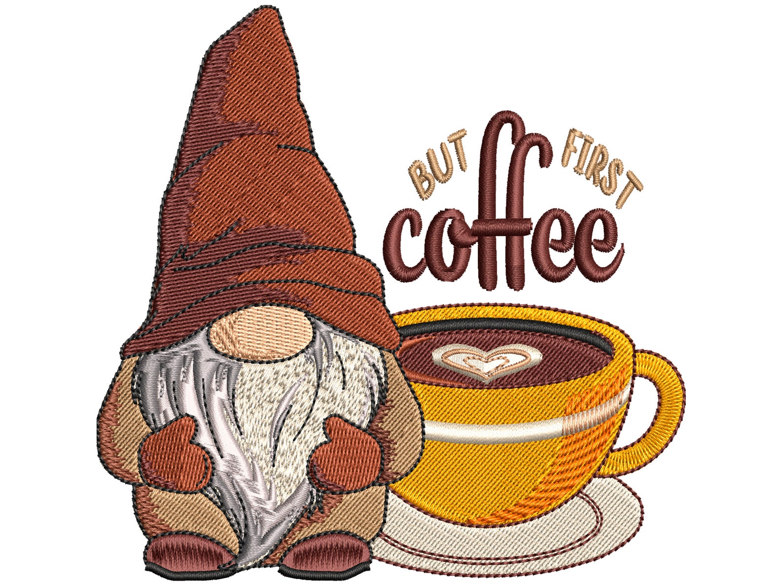 Coffee Addicted Gnome Embroidery Coffee Addicted Gnome Embroidery