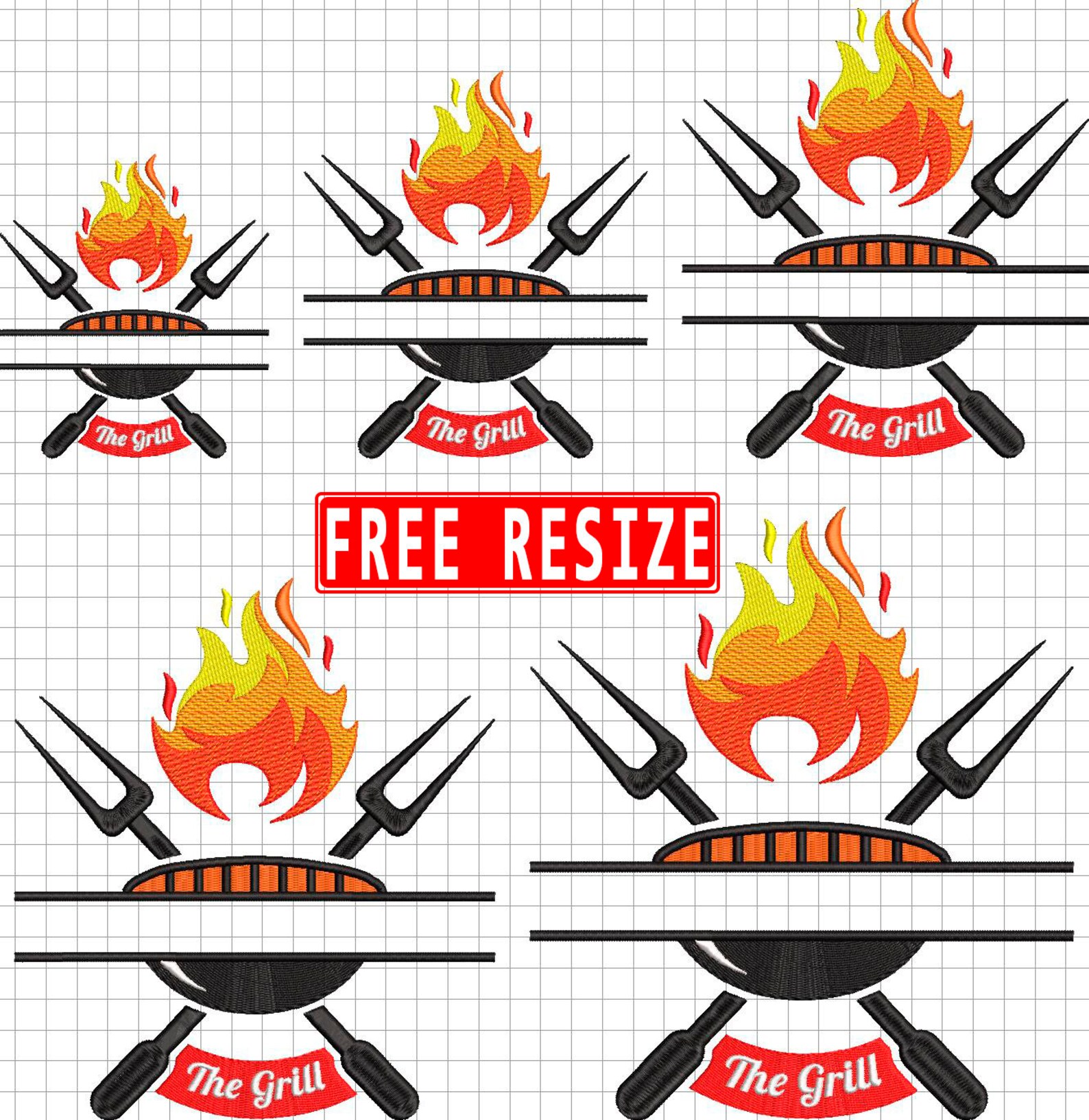 Barbecue Frame Machine Embroidery Design BBQ Embroidery Etsy