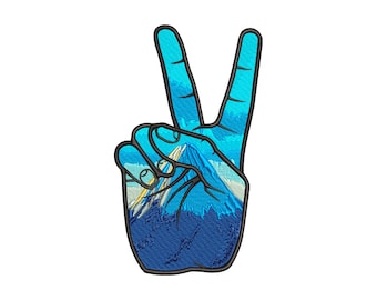 Peace Sign Mountain Embroidery Design, Boho Hand Gesture Pattern, 5 sizes, Instant Download