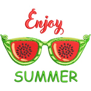 Watermelon Sunglasses Machine Embroidery Design, Enjoy Summer Embroidery Pattern, 5 sizes - INSTANT DOWNLOAD