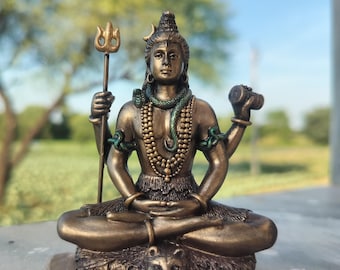 Bronze Finish Resin Shiva Idol | Hindu Meditation Decor (3 Inches)