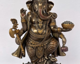 Posąg Ganesha z żywicy w kolorze antycznym z brązu, Ganpati Bappa, dekoracja domu, prezent