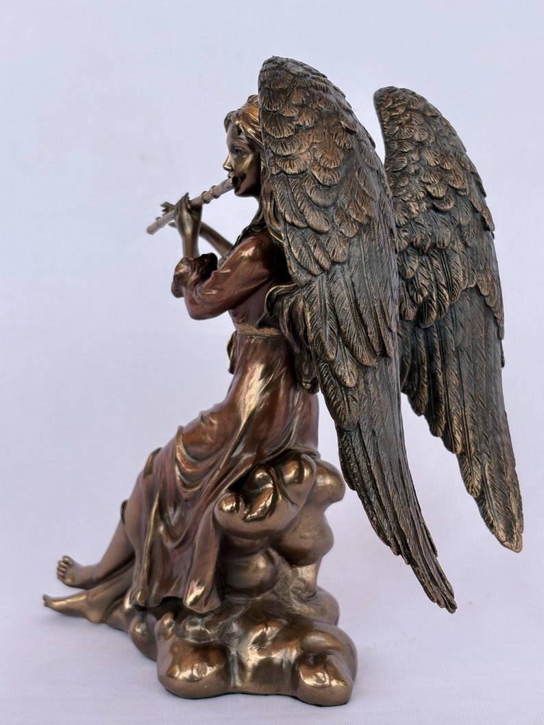 8.5 Inch Angel Playing Flute Statue | Bronze Finish Guardian Angel Figurine | Christian Home Decor | Memorial Gift | Heavenly Sculpture image 13