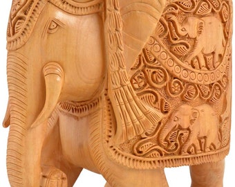 Handcarved Wooden Elephant Statue – Indian Home Decor Figurine