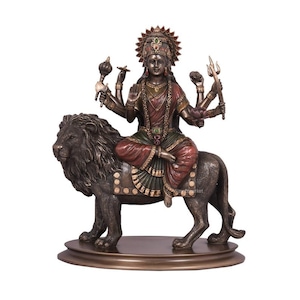 Durga Statue, 4 inch Devi Durga idol ,Bonded Bronze Durga Maa Statue, Sitting on lion Durga for Temple Decor and a beautiful art.