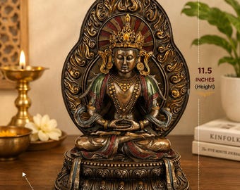 Meditation Buddha Statue Antike Bronze Harz Idol 11,5 Zoll spirituelle Dekor