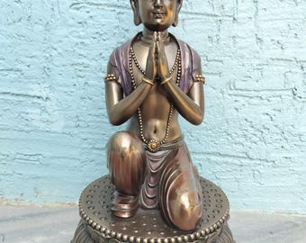 Namaste Buddha Statue | Antike Bronze Harz Idol, spirituelle Dekoration