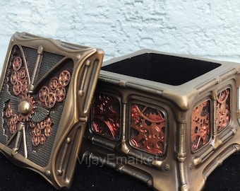 Joyero de resina con acabado bronce y caja de baratijas Steampunk