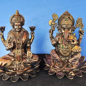 Lakshmi Ganesha Idol Set | Resin Hindu God & Goddess Statue for Diwali Puja, Home Temple, Housewarming Gift and Spiritual Decor |Maa lakshmi