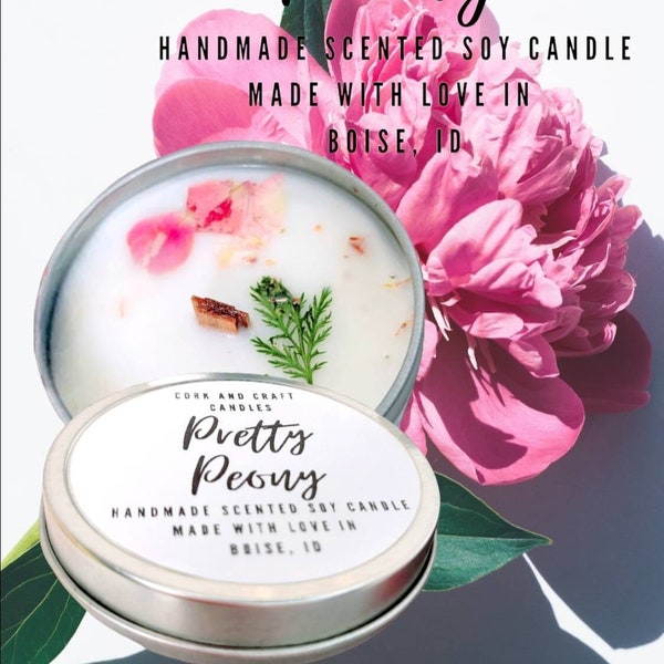 Pretty Peony Soy Candle Handmade, Organic Soy Wax, Floral Candle, Peony Scented, Home Fragrance, Natural Candle, Peony Scented,Flower Candle