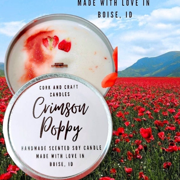 Crimson Poppy Candle, Soy Candle Handmade, Poppy Scented Candle,Red Poppy, Poppy Flower Aroma,Poppy Flowers, Poppies,Floral Candle Wood Wick