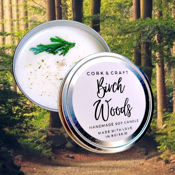 Birch Woods Candle, Crackling Birch Candle, Organic Soy Wax, Forest Candle, Wooden Wick Candle, Wood Candle, White Birch Candle, Organic
