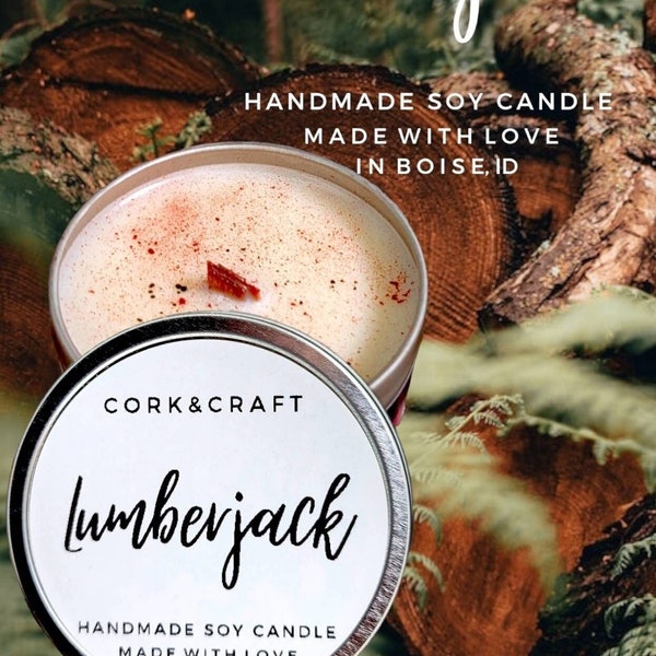 Lumberjack Soy Candle, Flannel Scented Candle, Woody Candle Fragrance, Forest Candle, Wooden Wick Candle, Musky Candle Scent, Lumberjack