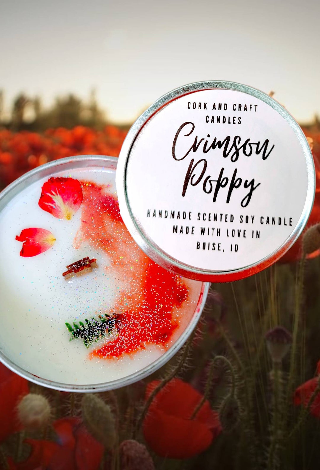 Crimson Poppy Candle: Handmade Organic Soy Wax With Wooden Wick - Etsy