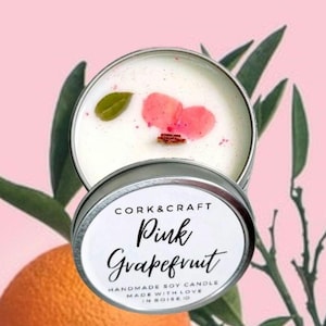 Pink Grapefruit Soy Candle, Citrus Scented Candle, Grapefruit Candle, Soy Candle Handmade, Citrus Candle, Pink Grapefruit Candle, Grapefruit
