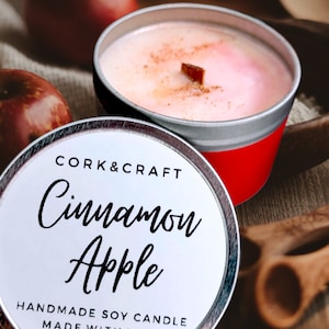Cinnamon Apple Soy Candle: Fall Scented, Wooden Wick