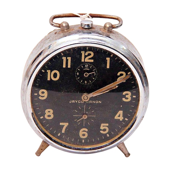 Vintage Original Rare Jayco Canon Table Alarm Clock – Retro Classic Decorative Timepiece – Needing Restoration for Enthusiasts & Collectors