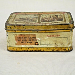 Old Vintage &#39;The Gathering of Saffron Spain&#39; Litho Tin Box – Antique Saffron Advertising Keepsake, Retro Collectible for Enthusiasts & Décor