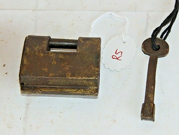 Antique Iron Strip Padlock Handmade Engraved Push Key Lock Unique Collectible Decor for Vintage Lovers and History Enthusiasts R5