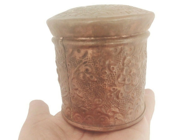 Vintage Handmade Floral Embossed Copper Pot with Cap / Lid, 1900's Old Design, Unique Home Decor, Antique Kitchenware, Collectors Item