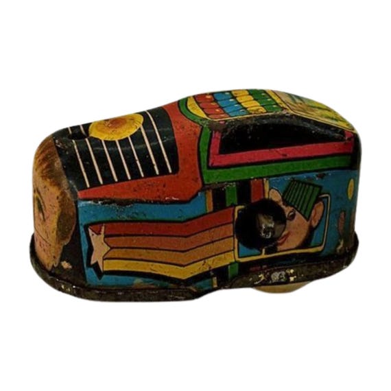 Vintage Wind-Up Colorful Litho Train Engine Tin Toy Retro Mechanical Collectible Rare Decorative Display Pcs Nostalgic Childhood Memorabilia