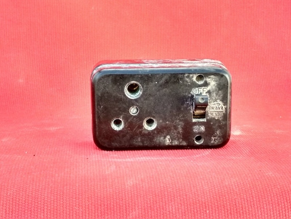 Vintage Collectible Bakelite Ceramic Large Switch & Socket from India – Electrical Fixture Rustic Industrial Decor Piece Unique Retro Accent