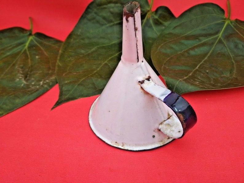 White Enamel Porcelain Funnel With Blue Trim and Handle Etsy