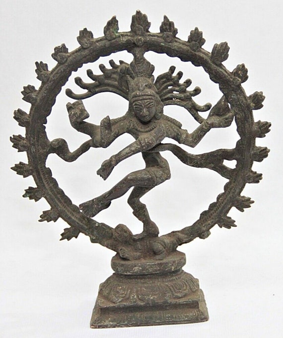 Rare Vintage Handcrafted Brass Hindu Lord Shiva as Nataraj Sculpture Idol, Traditional Spiritual Ornament Decorative Collectible from India