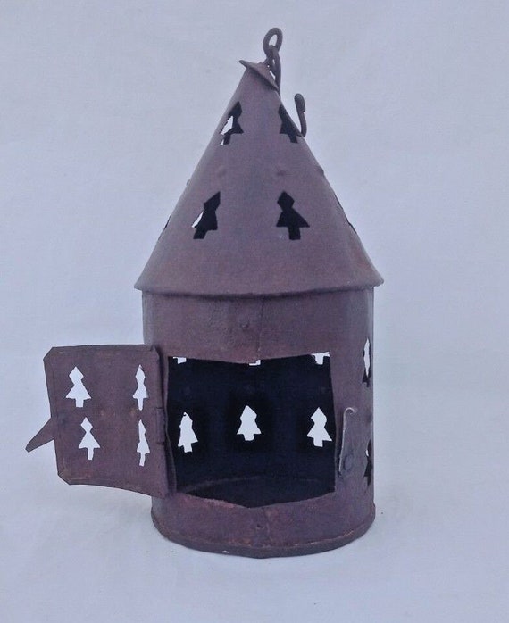 Rare Vintage Antique Iron Hanging Candle Stand | Decorative Garden Lantern | Rustic Metal Candle Holder for Home & Garden Decor Collectible